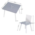 Ensemble table d'activités et 2 chaises VECELO avec rangement en filet dissimulé, mobilier de salle de jeux pour enfants, assemblage facile, blanc et gris