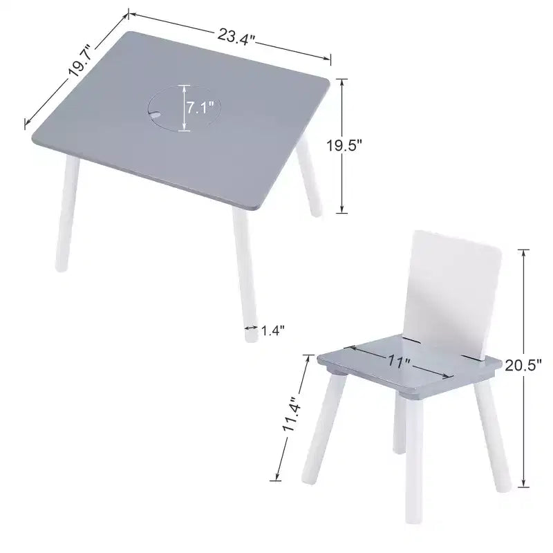 Ensemble table d'activités et 2 chaises VECELO avec rangement en filet dissimulé, mobilier de salle de jeux pour enfants, assemblage facile, blanc et gris