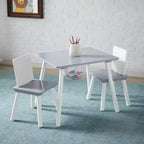Ensemble table d'activités et 2 chaises VECELO avec rangement en filet dissimulé, mobilier de salle de jeux pour enfants, assemblage facile, blanc et gris