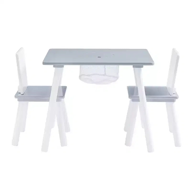 Ensemble table d'activités et 2 chaises VECELO avec rangement en filet dissimulé, mobilier de salle de jeux pour enfants, assemblage facile, blanc et gris
