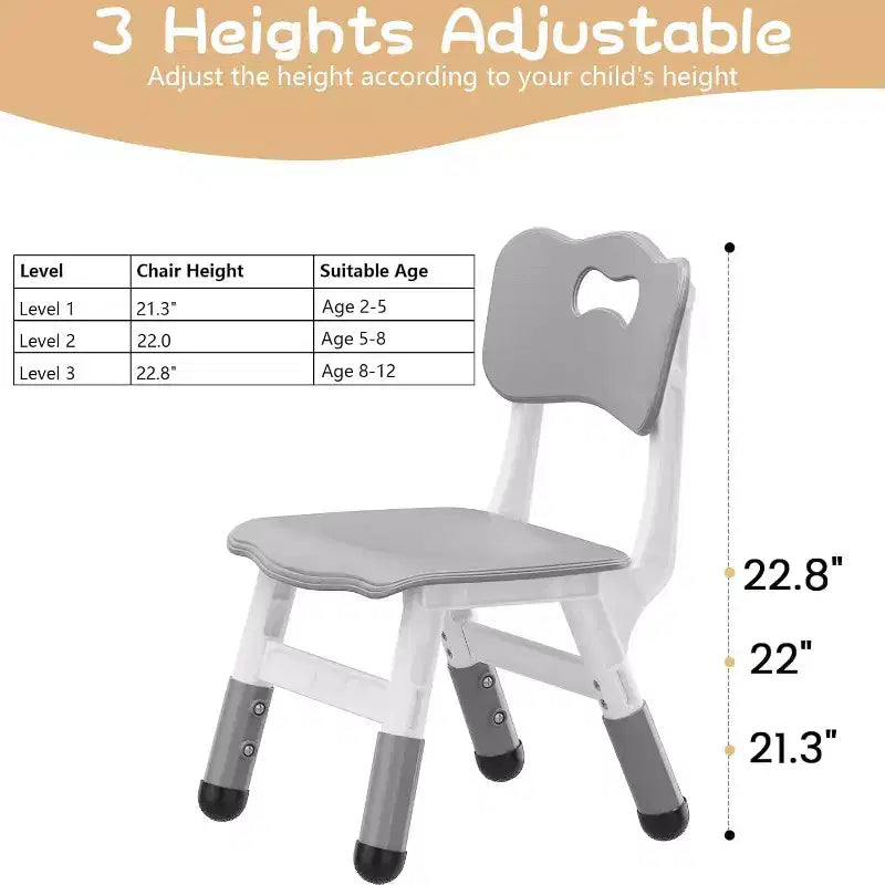 Lot de 2 chaises pour enfants CuisinSmart, chaises réglables en hauteur pour enfants, chaises pour tout-petits garçons et filles de 2 à 6 ans, pour la maison, la famille, la salle de classe, la crèche gris