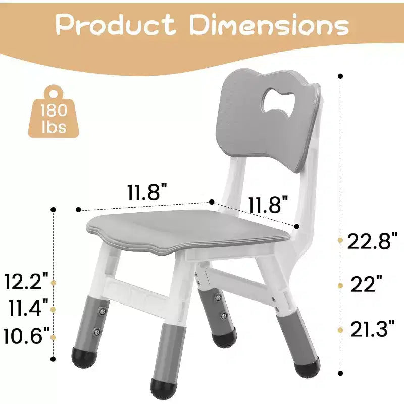 Lot de 2 chaises pour enfants CuisinSmart, chaises réglables en hauteur pour enfants, chaises pour tout-petits garçons et filles de 2 à 6 ans, pour la maison, la famille, la salle de classe, la crèche gris