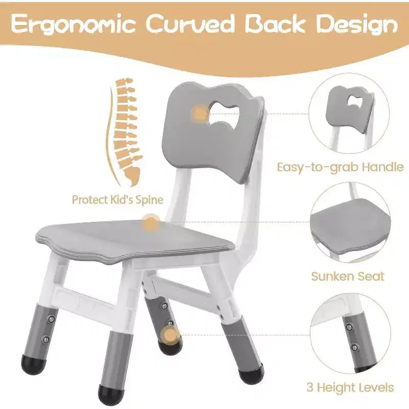 Lot de 2 chaises pour enfants CuisinSmart, chaises réglables en hauteur pour enfants, chaises pour tout-petits garçons et filles de 2 à 6 ans, pour la maison, la famille, la salle de classe, la crèche gris