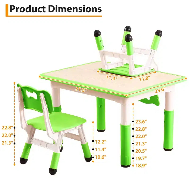Ensemble de 5 pièces de table et chaises pour tout-petits, ensemble de 4 tables et chaises pour enfants réglables en hauteur, table pour tout-petits pour la lecture, le dessin, les repas, pour les enfants de plus de 3 ans