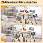 Ensemble de 5 pièces de table et chaises pour tout-petits, ensemble de 4 tables et chaises pour enfants réglables en hauteur, table pour tout-petits pour la lecture, le dessin, les repas, pour les enfants de plus de 3 ans