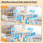 Ensemble de 5 pièces de table et chaises pour tout-petits, ensemble de 4 tables et chaises pour enfants réglables en hauteur, table pour tout-petits pour la lecture, le dessin, les repas, pour les enfants de plus de 3 ans