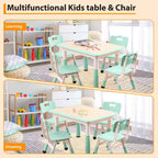 Ensemble de 5 pièces de table et chaises pour tout-petits, ensemble de 4 tables et chaises pour enfants réglables en hauteur, table pour tout-petits pour la lecture, le dessin, les repas, pour les enfants de plus de 3 ans