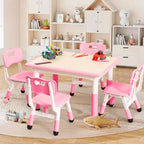 Ensemble de 5 pièces de table et chaises pour tout-petits, ensemble de 4 tables et chaises pour enfants réglables en hauteur, table pour tout-petits pour la lecture, le dessin, les repas, pour les enfants de plus de 3 ans