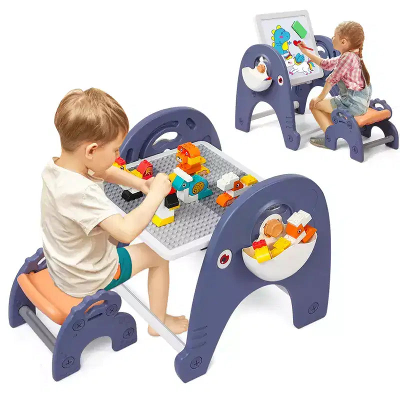 Multifunctional Toddler Activity Table, 4 in 1 Kids Table and Chair Set, Double-Sided Play Board, for Building Blocks, Drawing, Reading, Dining