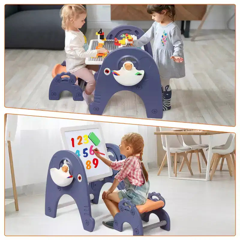 Table d'activités multifonctionnelle pour tout-petits, ensemble table et chaises pour enfants 4 en 1, plateau de jeu double face, pour blocs de construction, dessin, lecture, repas