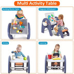 Table d'activités multifonctionnelle pour tout-petits, ensemble table et chaises pour enfants 4 en 1, plateau de jeu double face, pour blocs de construction, dessin, lecture, repas
