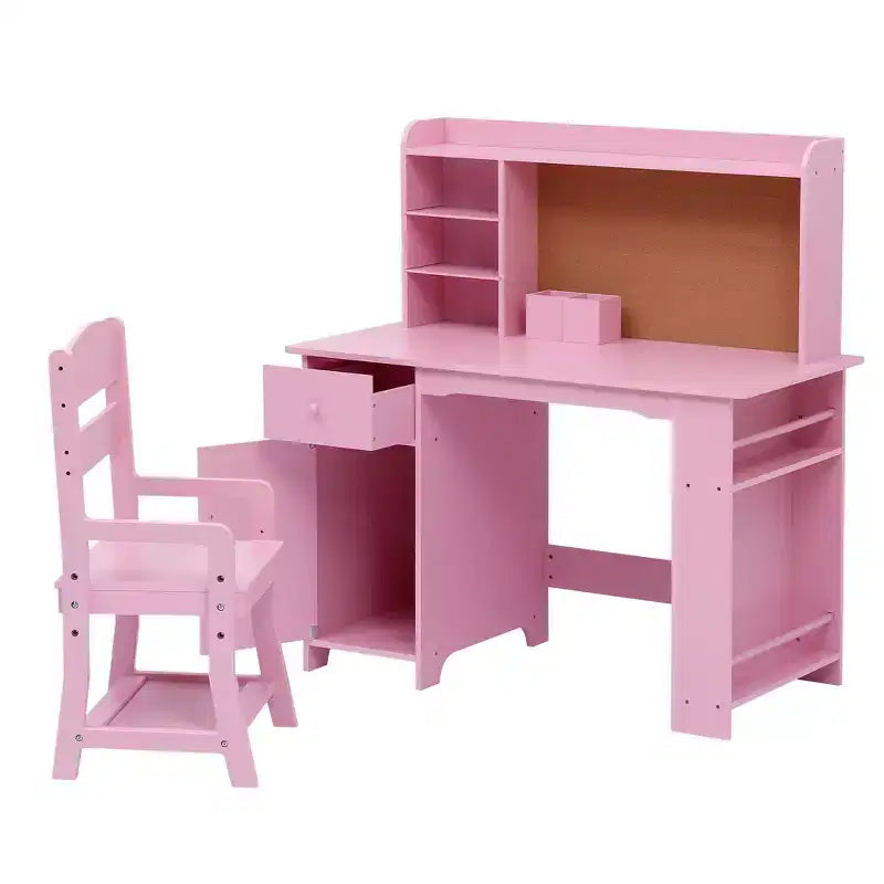 CuisinSmart Study Desk and Chair Set for Children, Study Table for Kids - Features Bookshelf, Bulletin Board, Cabinets and Drawer