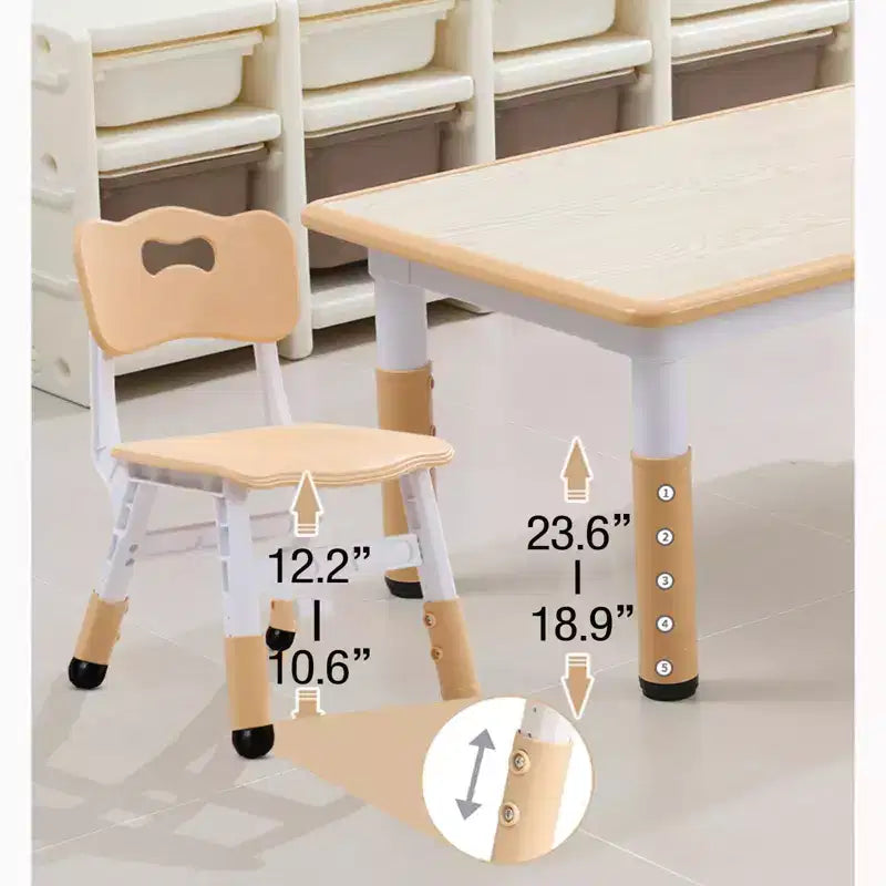 Table et chaises pour enfants 7 pièces, ensemble table et chaises pour tout-petits réglable en hauteur pour les 2-10 ans avec plateau de table à graffiti, pieds antidérapants pour salle de classe/garderie