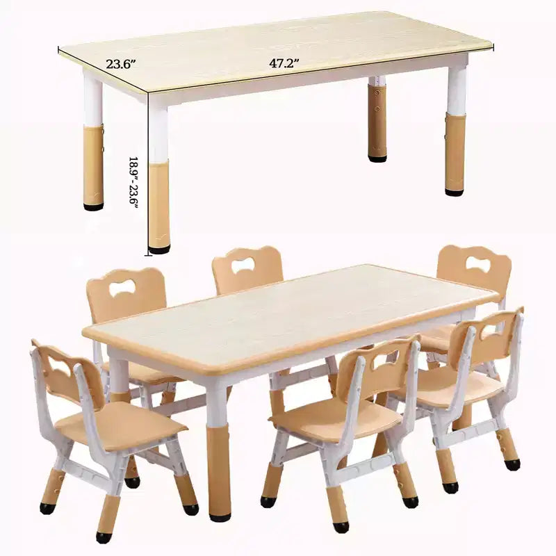 Table et chaises pour enfants 7 pièces, ensemble table et chaises pour tout-petits réglable en hauteur pour les 2-10 ans avec plateau de table à graffiti, pieds antidérapants pour salle de classe/garderie