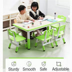 Table et chaises pour enfants 7 pièces, ensemble table et chaises pour tout-petits réglable en hauteur pour les 2-10 ans avec plateau de table à graffiti, pieds antidérapants pour salle de classe/garderie