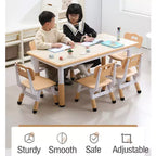 Table et chaises pour enfants 7 pièces, ensemble table et chaises pour tout-petits réglable en hauteur pour les 2-10 ans avec plateau de table à graffiti, pieds antidérapants pour salle de classe/garderie