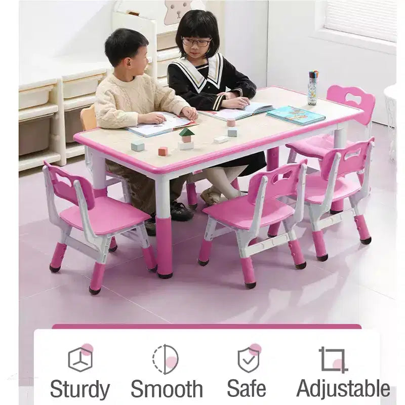 Ensemble de 47 tables et 6 chaises réglables en hauteur pour tout-petits avec pieds de table antidérapants et plateau de table graffitis pour organisateur