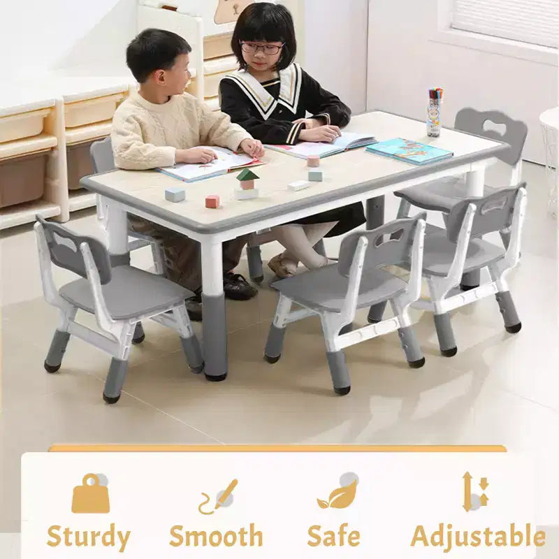 Ensemble de 47 tables et 6 chaises réglables en hauteur pour tout-petits avec pieds de table antidérapants et plateau de table graffitis pour organisateur