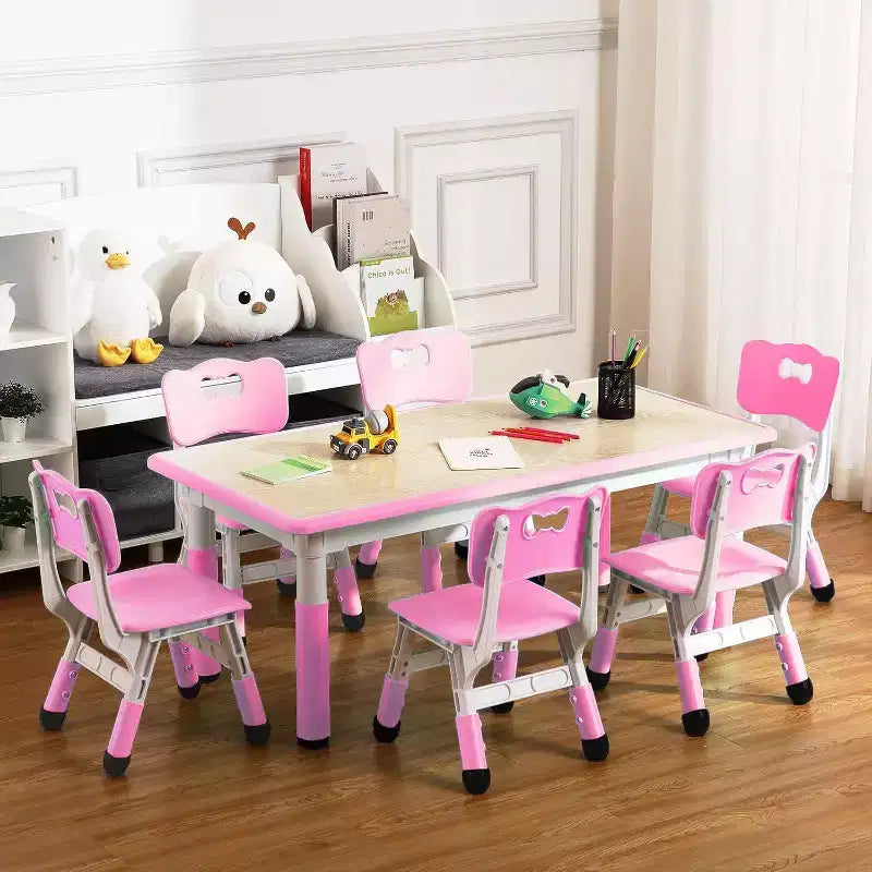 Ensemble de 47 tables et 6 chaises réglables en hauteur pour tout-petits avec pieds de table antidérapants et plateau de table graffitis pour organisateur