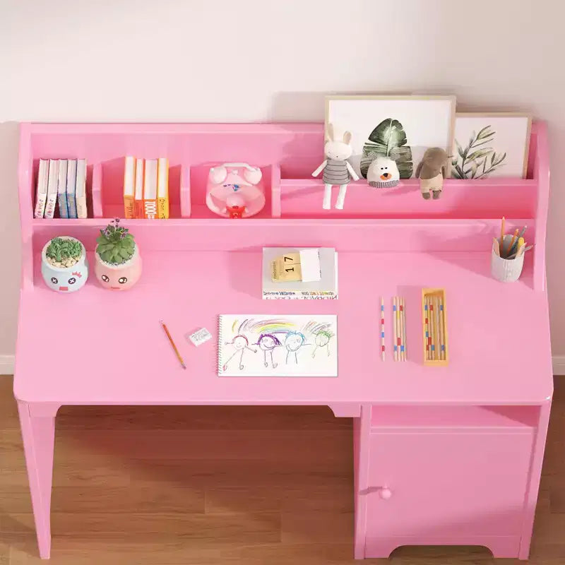Ensemble bureau et chaise pour enfants, table d'étude en bois pour enfants avec armoire de rangement et étagère, bureau d'écriture pour étudiants pour filles et garçons de 3 à 12 ans, chambre d'enfant