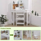 Kids Corner Study Desk Chair Set for Small Spaces, Wood Study Table with Adjustable Chair, Hutch, Corkboard, Pen Holder, Student Desk Set, White