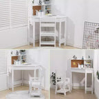 Ensemble bureau et chaise d'étude Kids Corner pour petits espaces, table d'étude en bois avec chaise réglable, huche, tableau en liège, porte-stylos, ensemble de bureau étudiant, blanc