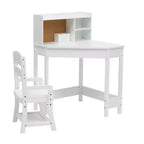 Ensemble bureau et chaise d'étude Kids Corner pour petits espaces, table d'étude en bois avec chaise réglable, huche, tableau en liège, porte-stylos, ensemble de bureau étudiant, blanc