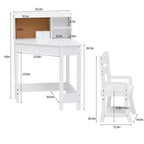 Ensemble bureau et chaise d'étude Kids Corner pour petits espaces, table d'étude en bois avec chaise réglable, huche, tableau en liège, porte-stylos, ensemble de bureau étudiant, blanc