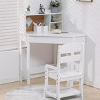 Ensemble bureau et chaise d'étude Kids Corner pour petits espaces, table d'étude en bois avec chaise réglable, huche, tableau en liège, porte-stylos, ensemble de bureau étudiant, blanc