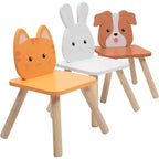 Ensemble table et chaises en bois animaux pour enfants avec 3 sièges (chiot, chaton et lapin) et tabouret adulte pour les activités artistiques, les repas, les jeux de rôle - Meubles de salle de jeux pour