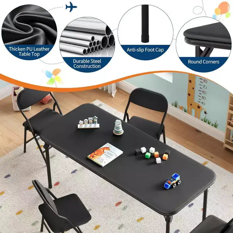 Ensemble table et chaises pliantes 5 pièces pour enfants, ensemble table et chaises d'activités pour tout-petits pour salle à manger, garderie, salles de classe