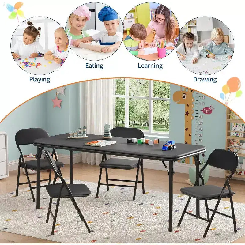 Ensemble table et chaises pliantes 5 pièces pour enfants, ensemble table et chaises d'activités pour tout-petits pour salle à manger, garderie, salles de classe