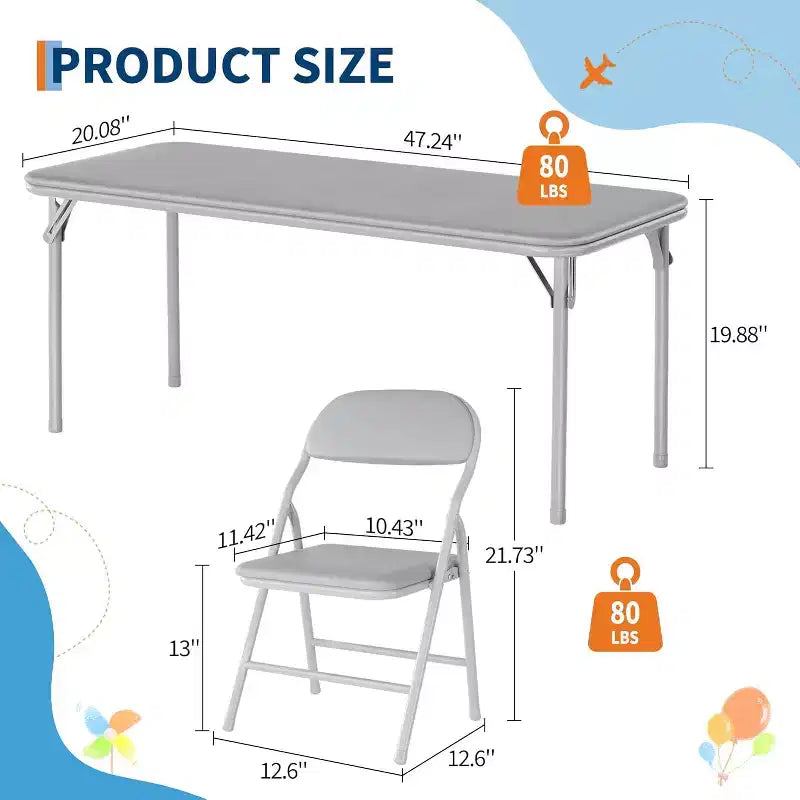 Ensemble table et chaises pliantes 5 pièces pour enfants, ensemble table et chaises d'activités pour tout-petits pour salle à manger, garderie, salles de classe