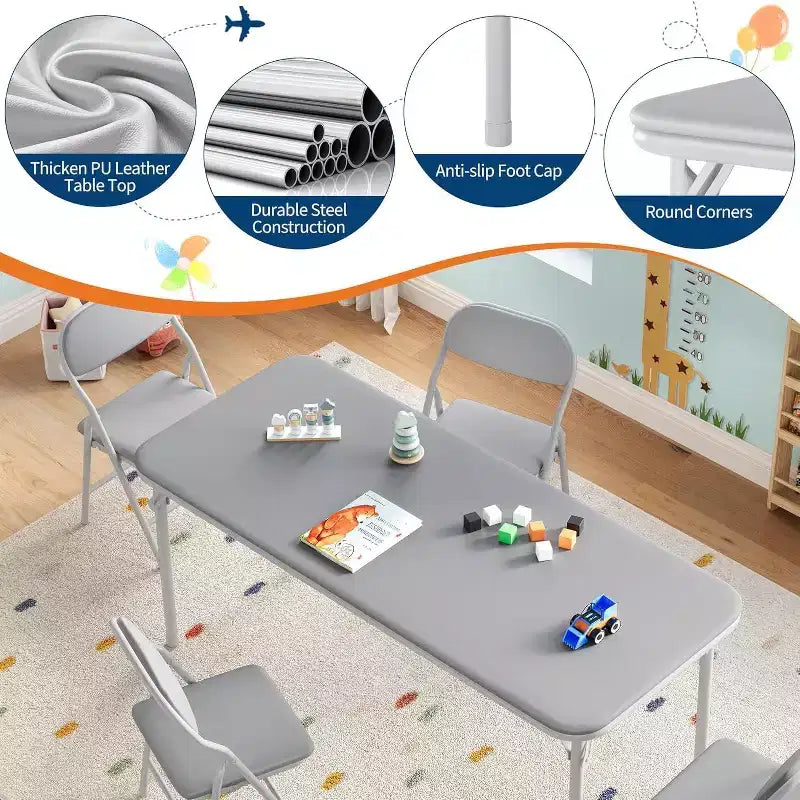 Ensemble table et chaises pliantes 5 pièces pour enfants, ensemble table et chaises d'activités pour tout-petits pour salle à manger, garderie, salles de classe