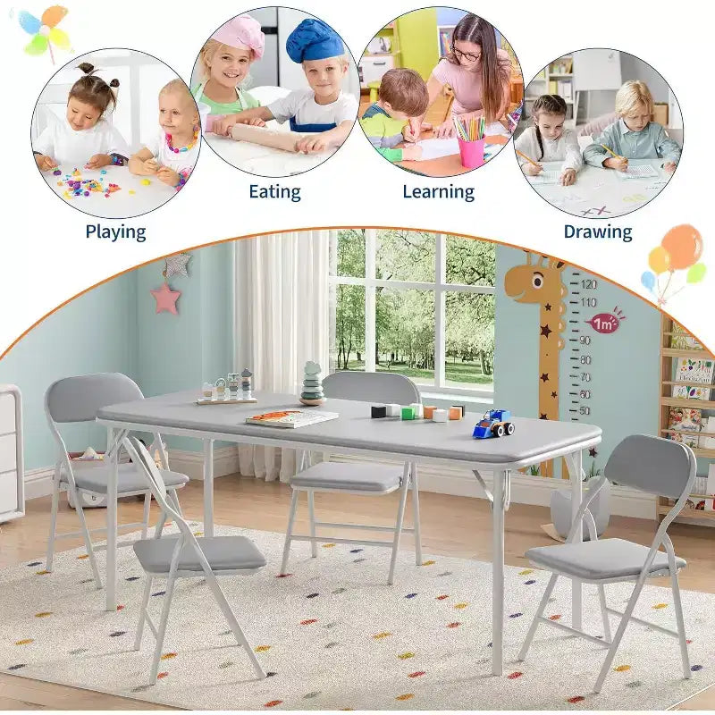 Ensemble table et chaises pliantes 5 pièces pour enfants, ensemble table et chaises d'activités pour tout-petits pour salle à manger, garderie, salles de classe