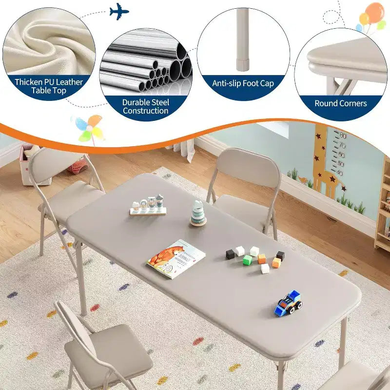 Ensemble table et chaises pliantes 5 pièces pour enfants, ensemble table et chaises d'activités pour tout-petits pour salle à manger, garderie, salles de classe