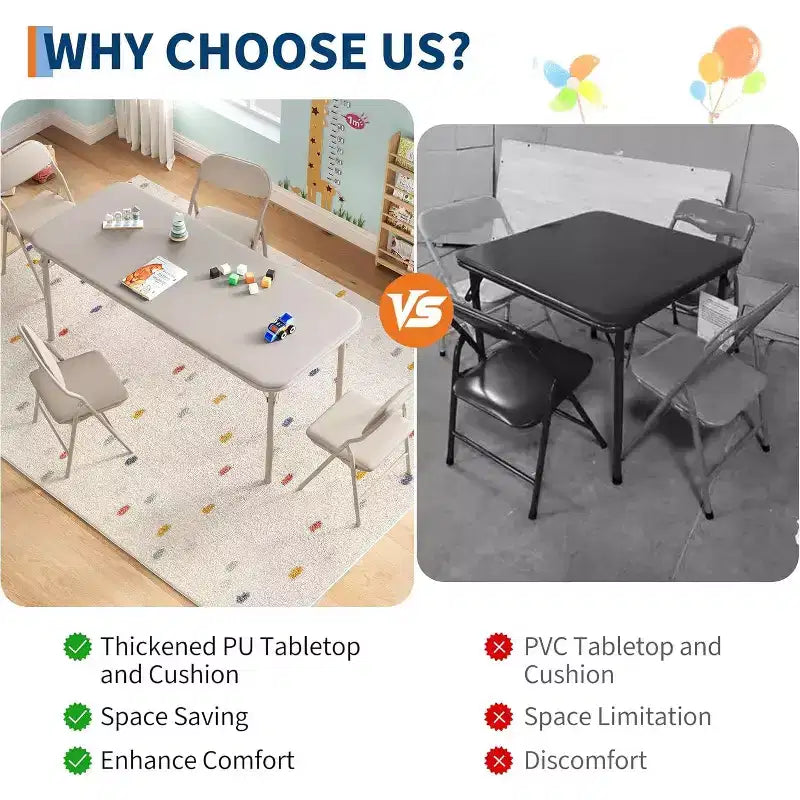 Ensemble table et chaises pliantes 5 pièces pour enfants, ensemble table et chaises d'activités pour tout-petits pour salle à manger, garderie, salles de classe