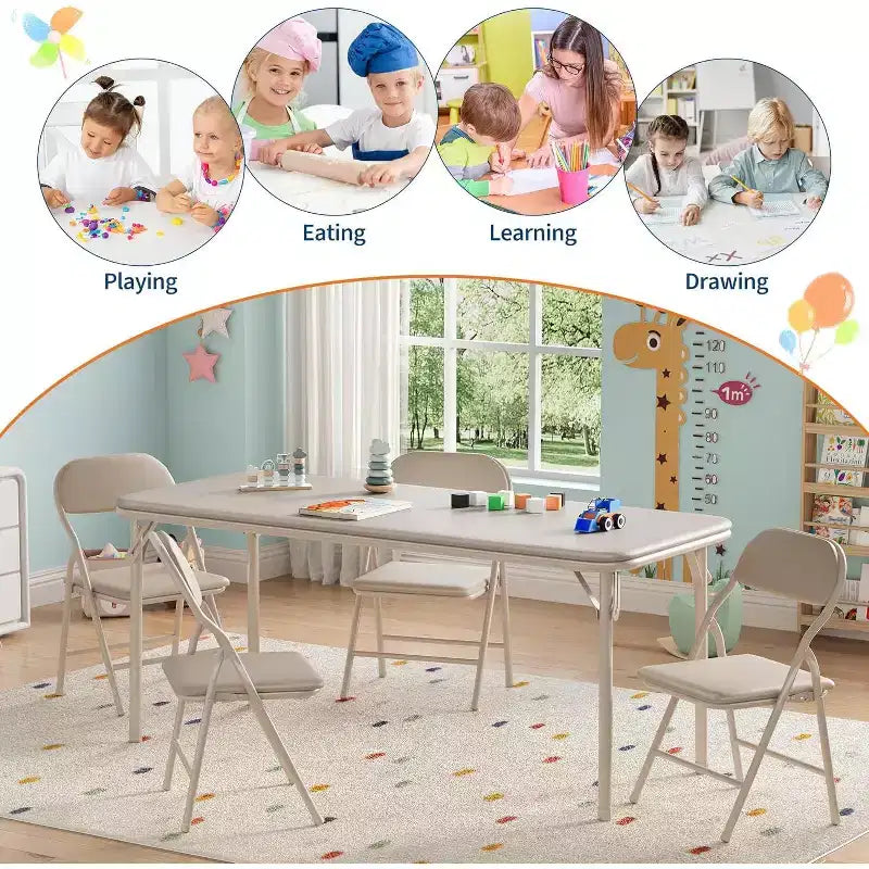 Ensemble table et chaises pliantes 5 pièces pour enfants, ensemble table et chaises d'activités pour tout-petits pour salle à manger, garderie, salles de classe