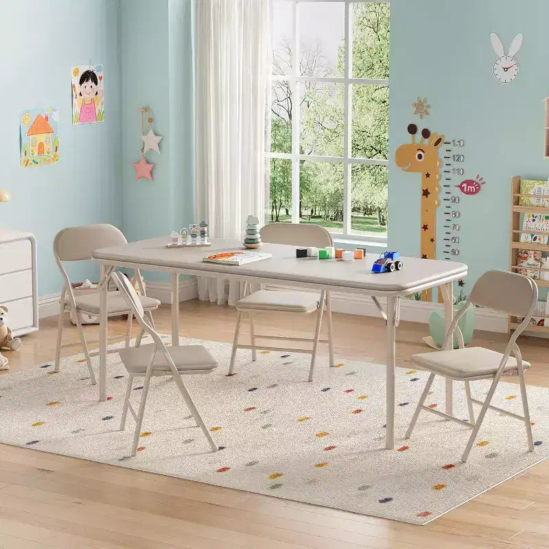 5-Piece Kids Folding Table and Chairs Set, Toddlers Children's Activity Table and Chairs Set for Dining Room,Daycare,Classrooms