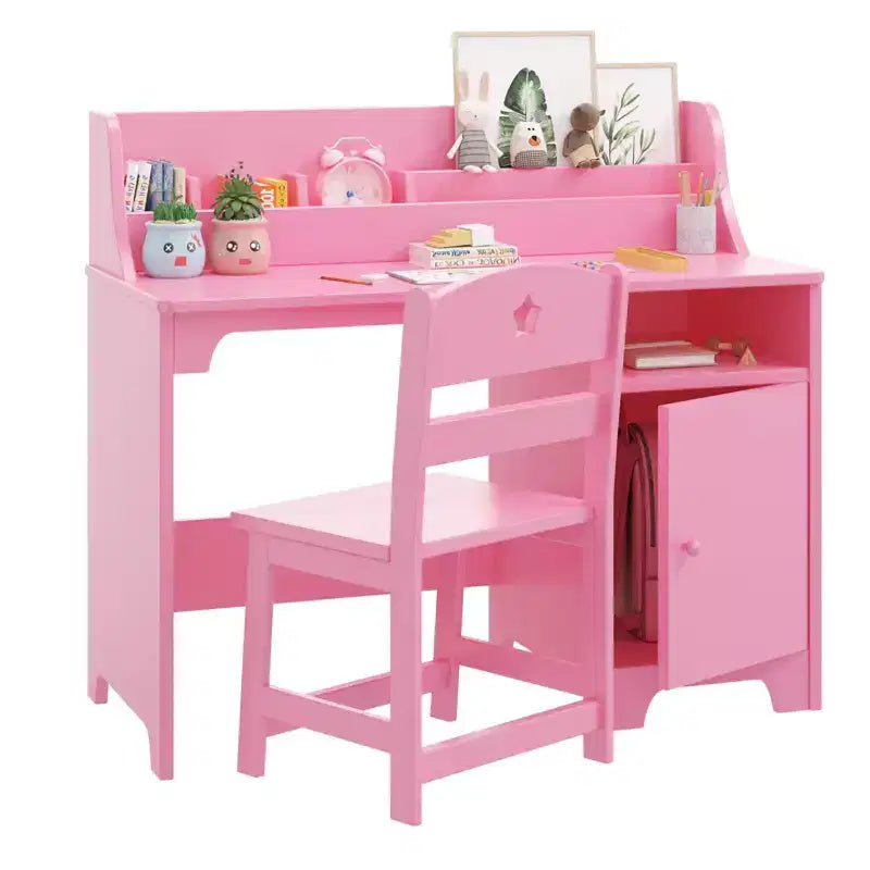 Bureau pour enfants - avec étagère, armoire de rangement, table d'écriture en bois, poste de travail informatique pour chambre à coucher et salle d'étude
