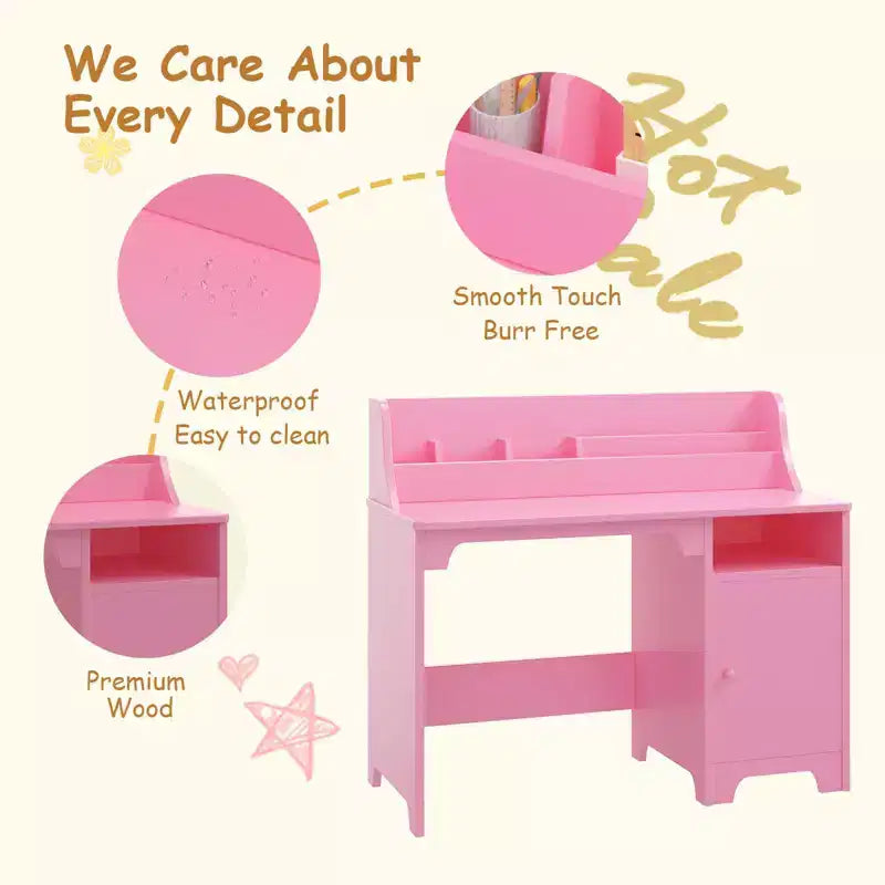 Bureau pour enfants - avec étagère, armoire de rangement, table d'écriture en bois, poste de travail informatique pour chambre à coucher et salle d'étude