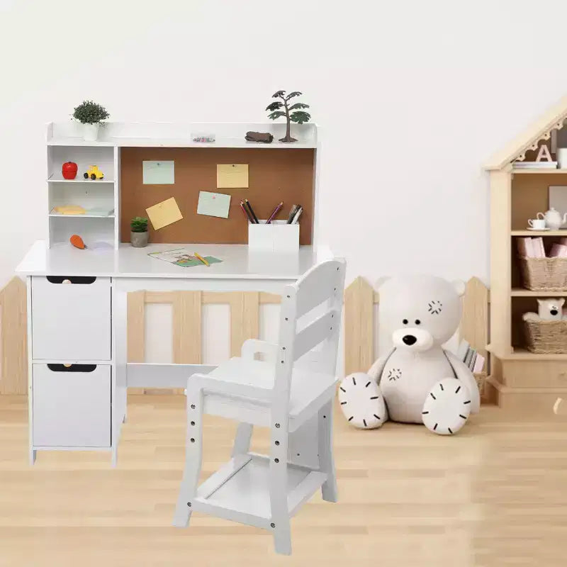 Bureau d'étude pour enfants avec chaise et étagère - Ensemble bureau blanc avec tableau d'affichage, armoires de rangement pour les 3-8 ans