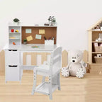 Bureau d'étude pour enfants avec chaise et étagère - Ensemble bureau blanc avec tableau d'affichage, armoires de rangement pour les 3-8 ans