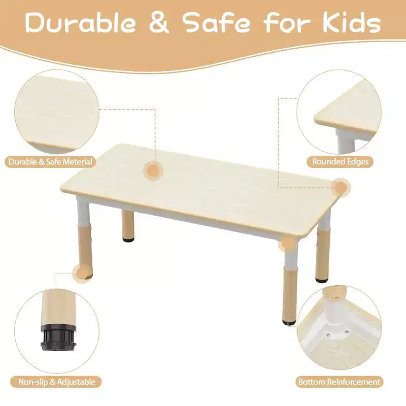Ensemble Table et Chaises pour Enfants, Bureau d'Activités pour Enfants avec Plateau Anti-Graffiti Facile à Nettoyer et Pieds Antidérapants, Table Réglable en Hauteur et 4 Chaises