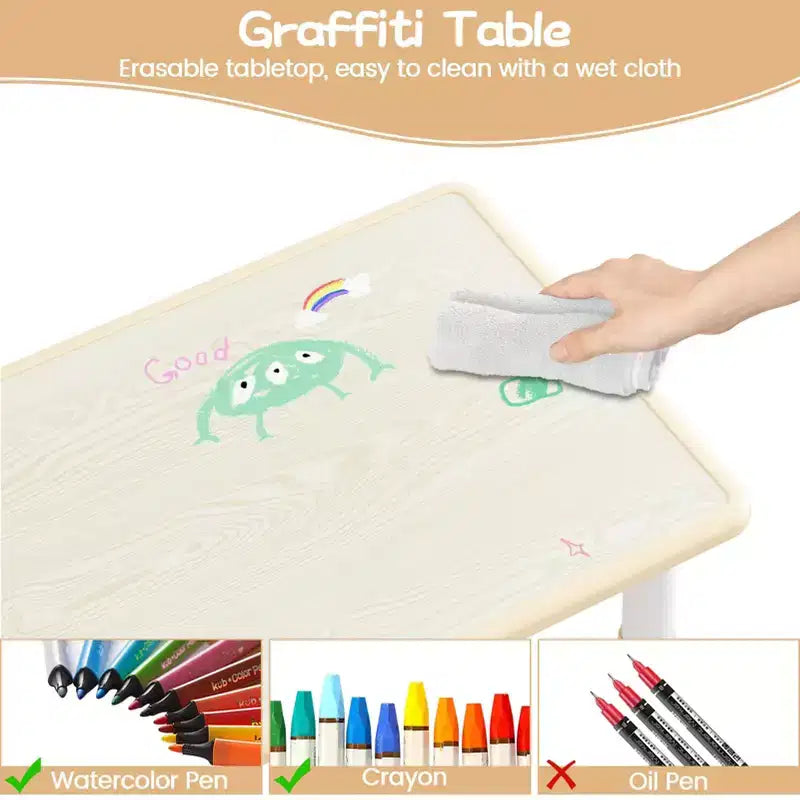 Ensemble Table et Chaises pour Enfants, Bureau d'Activités pour Enfants avec Plateau Anti-Graffiti Facile à Nettoyer et Pieds Antidérapants, Table Réglable en Hauteur et 4 Chaises