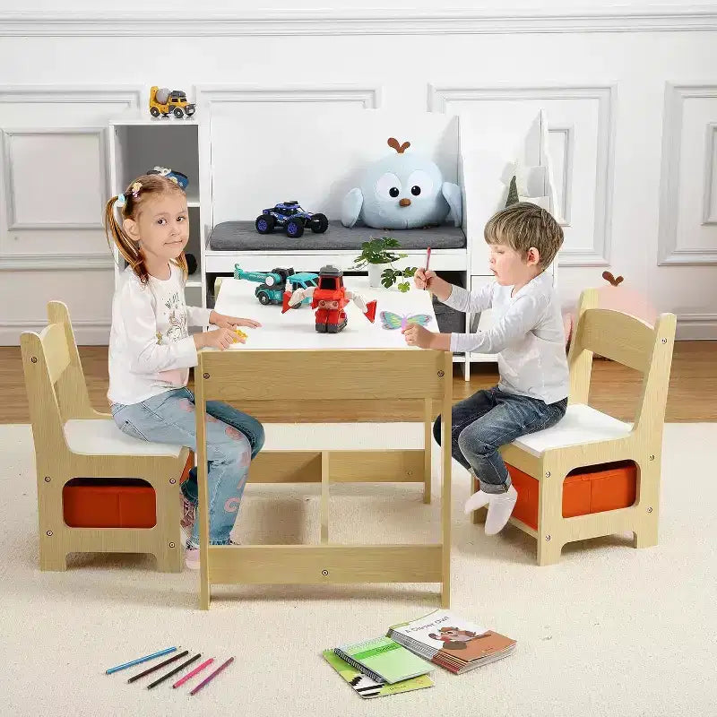 Ensembles Table et Chaises pour Enfants 4 en 1 Table d'Activités en Bois pour Enfants avec Rangement Plateau Amovible avec Tableau Noir pour Dessin Lecture Artisanat