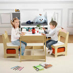 Ensembles Table et Chaises pour Enfants 4 en 1 Table d'Activités en Bois pour Enfants avec Rangement Plateau Amovible avec Tableau Noir pour Dessin Lecture Artisanat