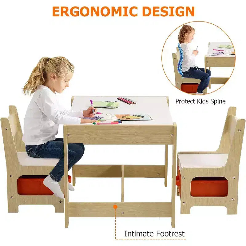 Ensembles Table et Chaises pour Enfants 4 en 1 Table d'Activités en Bois pour Enfants avec Rangement Plateau Amovible avec Tableau Noir pour Dessin Lecture Artisanat