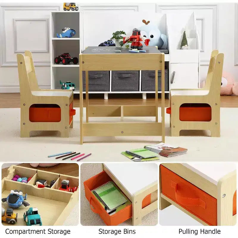 Ensembles Table et Chaises pour Enfants 4 en 1 Table d'Activités en Bois pour Enfants avec Rangement Plateau Amovible avec Tableau Noir pour Dessin Lecture Artisanat