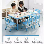 Ensemble table et chaises pour enfants TROPOW, Table d'activités et de bricolage pour tout-petits réglable en hauteur et ensemble de 6 chaises pour les 2-10 ans, Table d'activités artistiques pour enfants de 136 kg max, Bleu